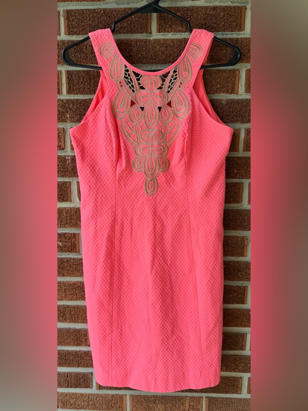 Lilly Pulitzer  Largo Shift Dress Pink Sun Ray Cut Outs Gold Details Size 0